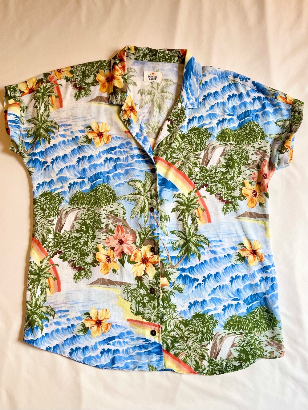 Marine Layer Tropical Hawaiian Button Up Camp Shirt Small - Picture 1 of 8